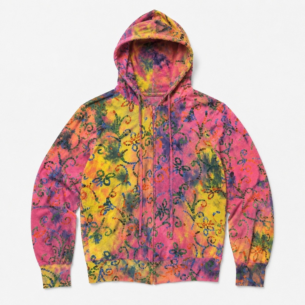 Phool Tie Dye Zip Hoodie Women M 100% Cotton Boho Festival Multicolor Floral